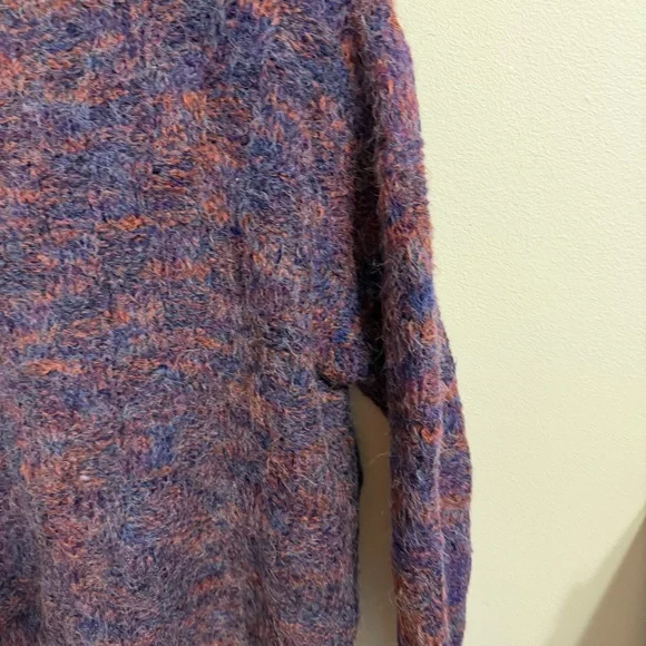 Vintage Chand Elle Fuzzy Hooded Cardigan Purple Rust Marled Wool Blend M - Picture 7 of 10